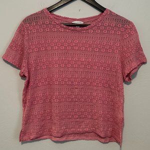 American Eagle Outfitters Women's Sheer Laced Cropped Top in Pink/Mauve Size XL